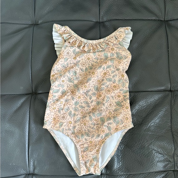 Rylee + Cru Other - Rylee + Cru Floral Kids Swim One Piece - Cream and Green